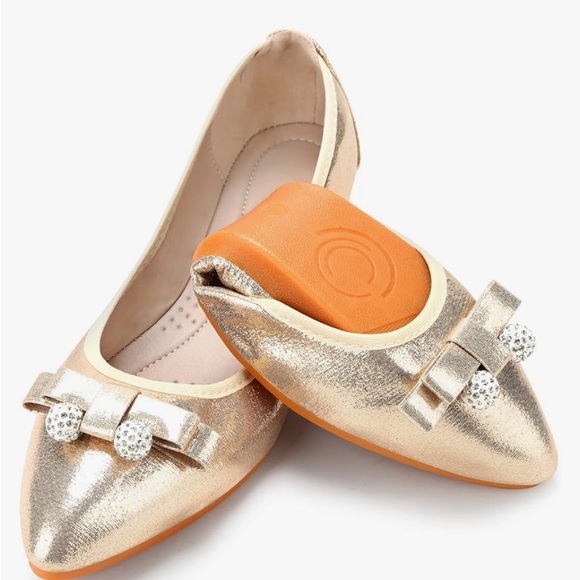New! GUANSITU Foldable Flat Ballet Flats BLING with Bow! - Picture 1 of 7